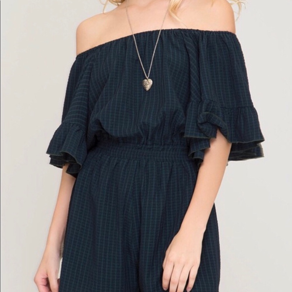 RUFFLE SLEEVE OFF THE SHOULDER WOVEN ROMPER